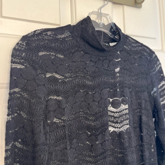 NWT Yas Pinna Long Sleeve High Neck Semi-sheer Lace Top S Black - Picture 5 of 16